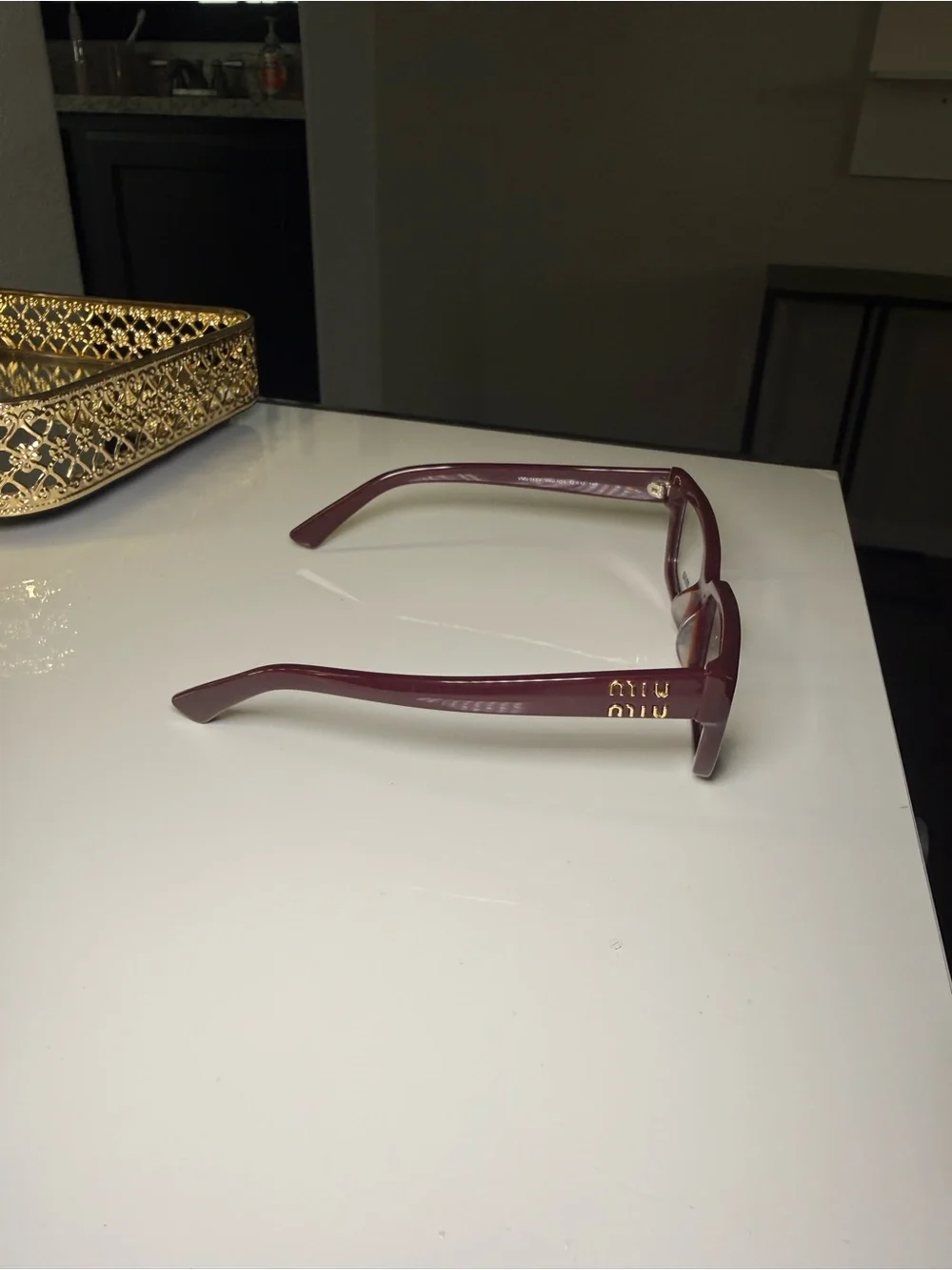 Miu Miu Burgundy Rectangular Women's Glasses